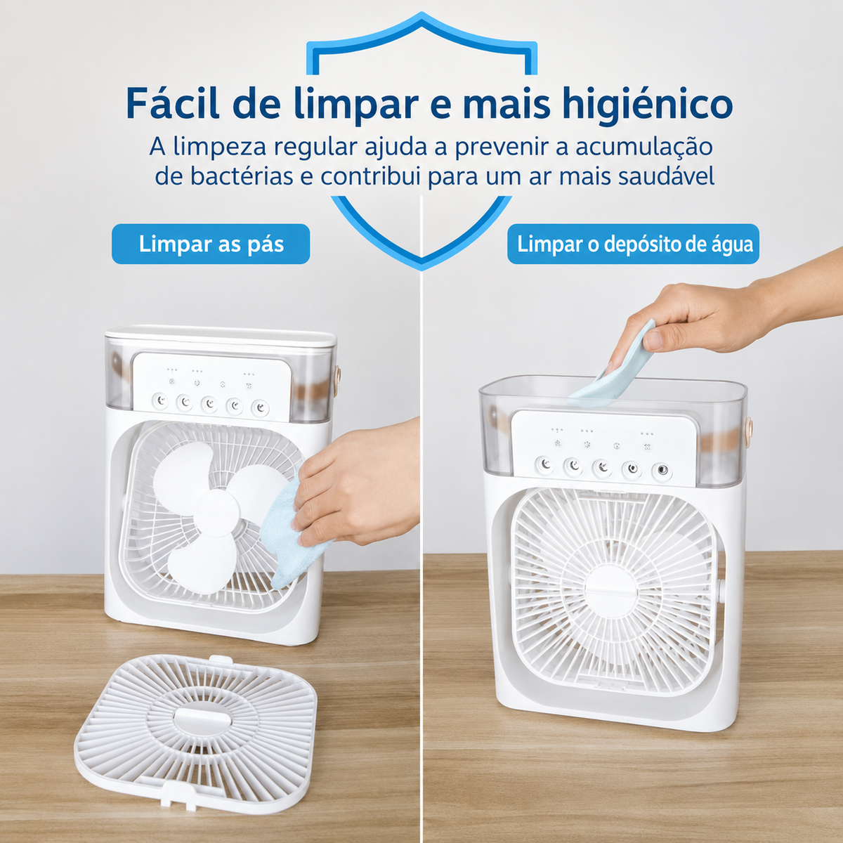 Ventoinha Portátil 3 em 1 com Humidificador e Luz LED