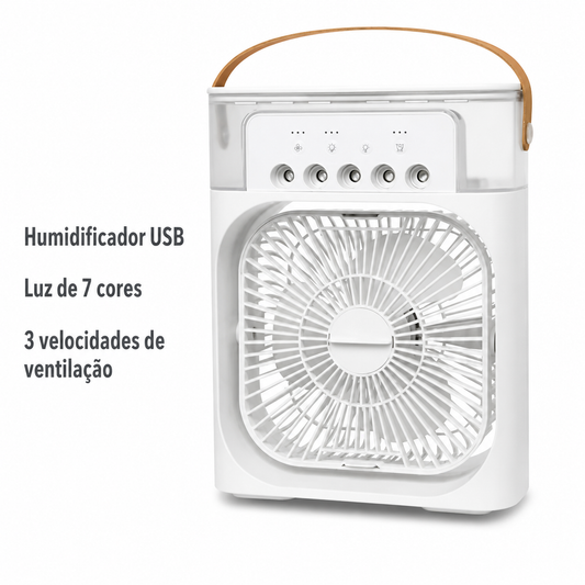 Ventoinha Portátil 3 em 1 com Humidificador e Luz LED