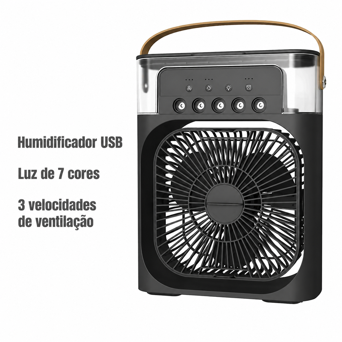 Ventoinha Portátil 3 em 1 com Humidificador e Luz LED