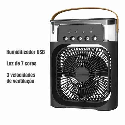 Ventoinha Portátil 3 em 1 com Humidificador e Luz LED