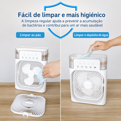 Ventoinha Portátil 3 em 1 com Humidificador e Luz LED
